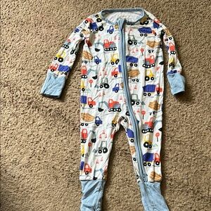 Little Sleepies Blue and Red Footies with Playful Vehicle Print